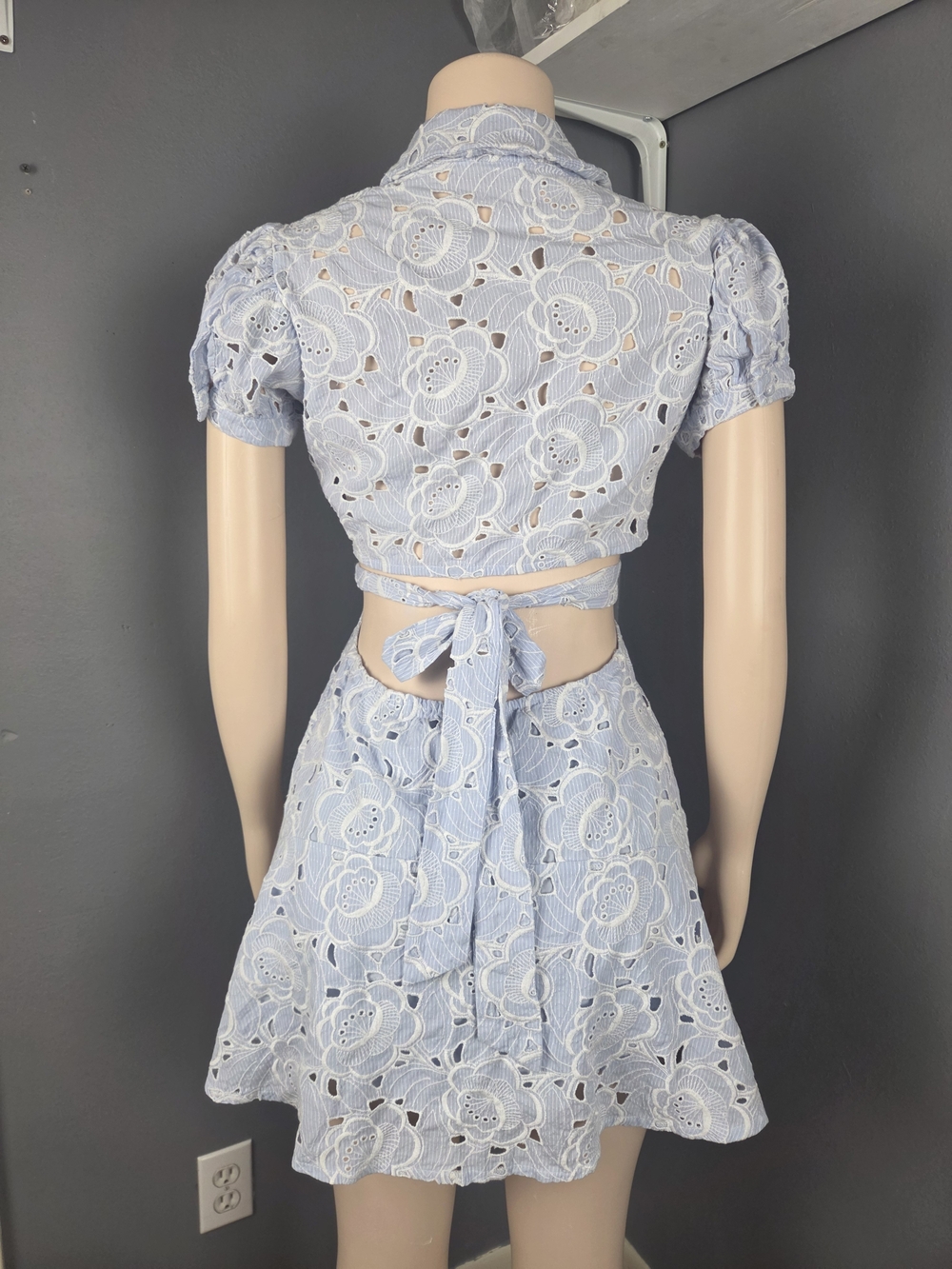 Light Blue Eyelet Shirt Dress - Women - Picture 7 of 11